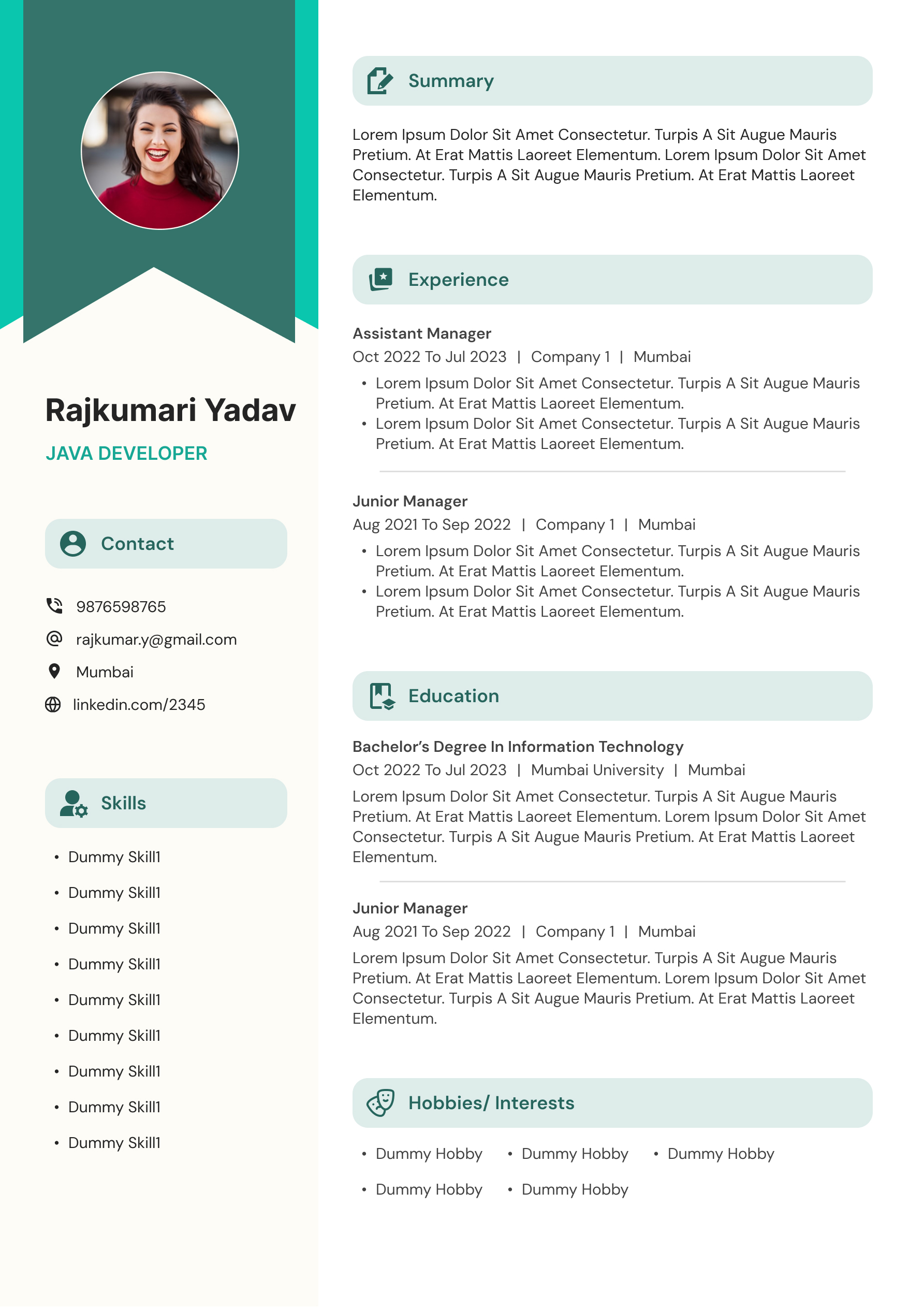 Professional Resume Template 1 - Modern ATS-Friendly CV Design for Career Success