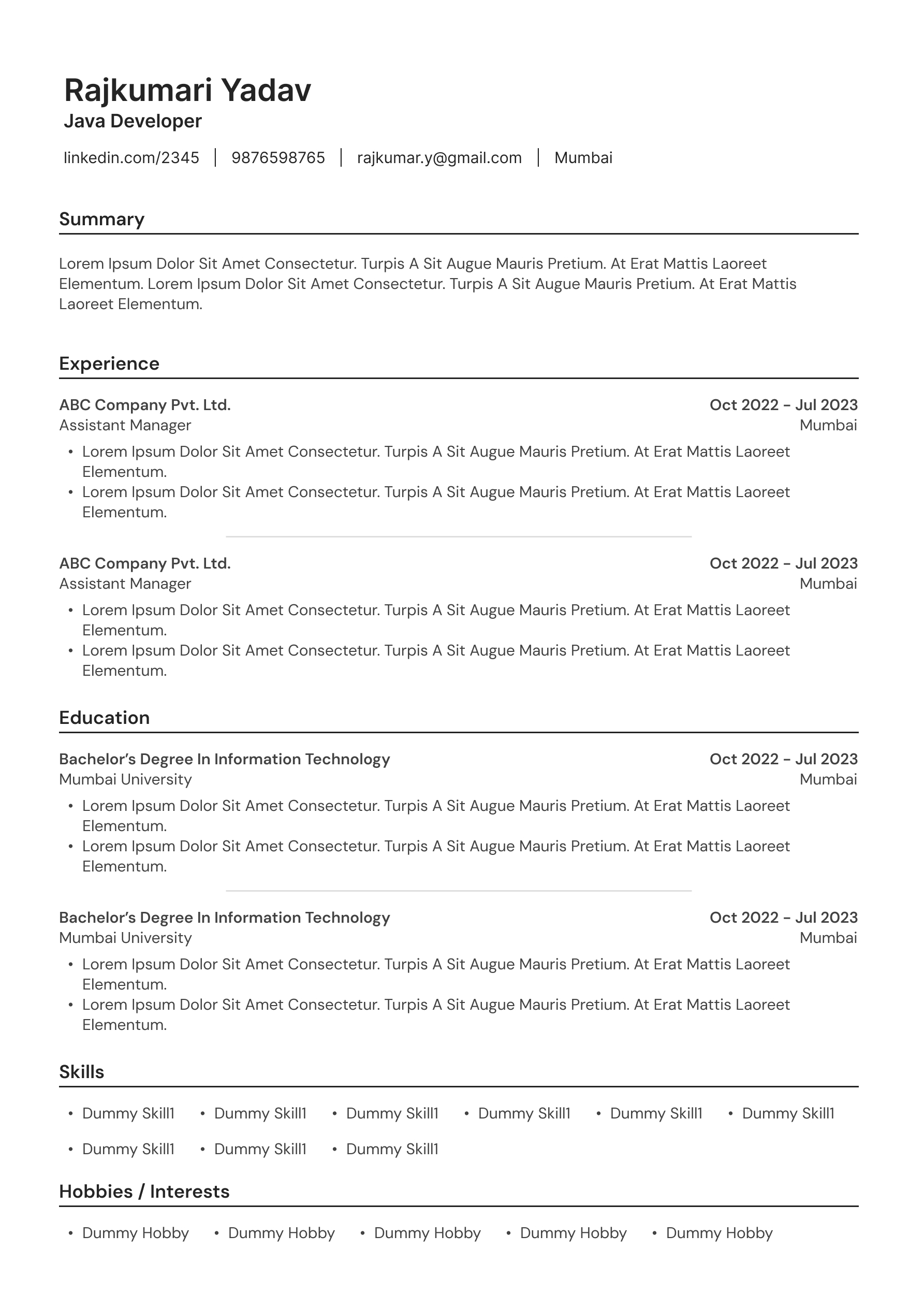 Professional Resume Template 3 - Modern ATS-Friendly CV Design for Career Success