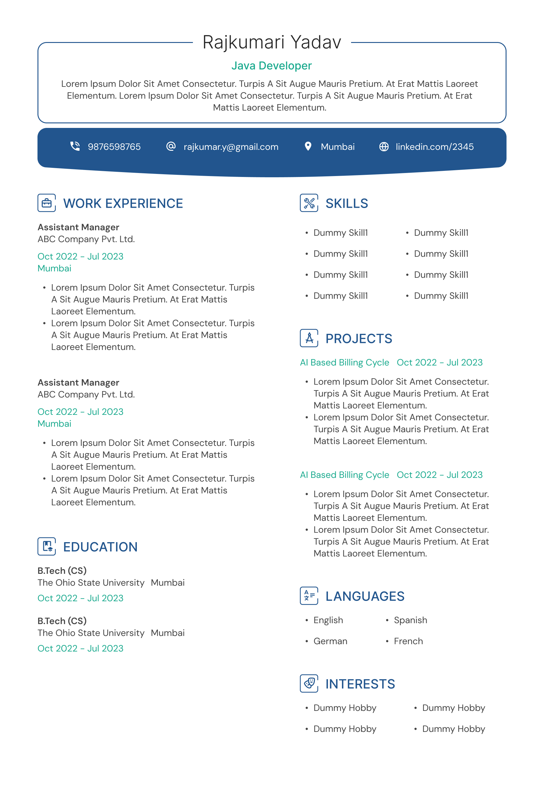 Professional Resume Template 4 - Modern ATS-Friendly CV Design for Career Success
